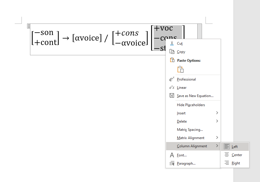 Change column alignment to better match visually the original rule.