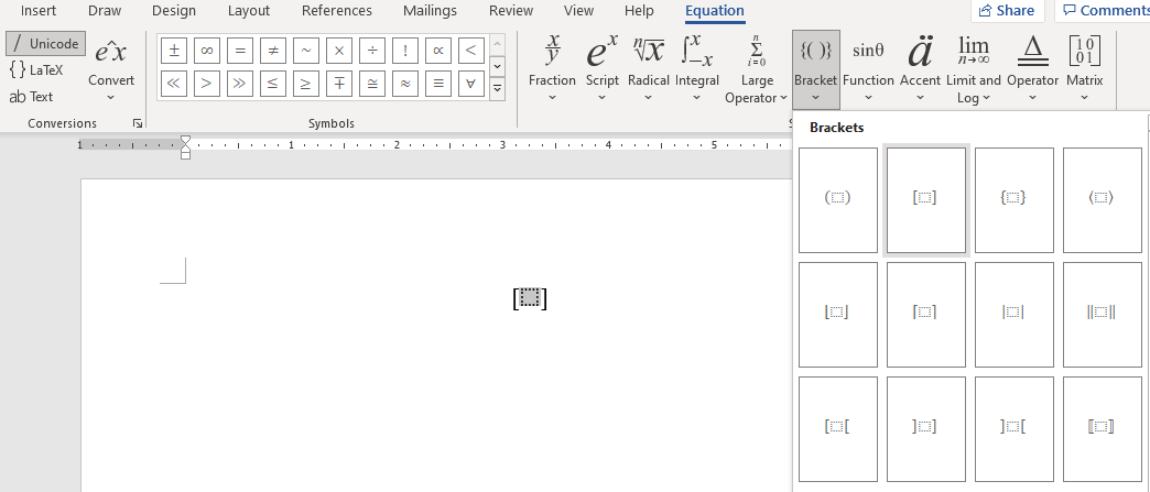 Insert brackets for each feature matrix.